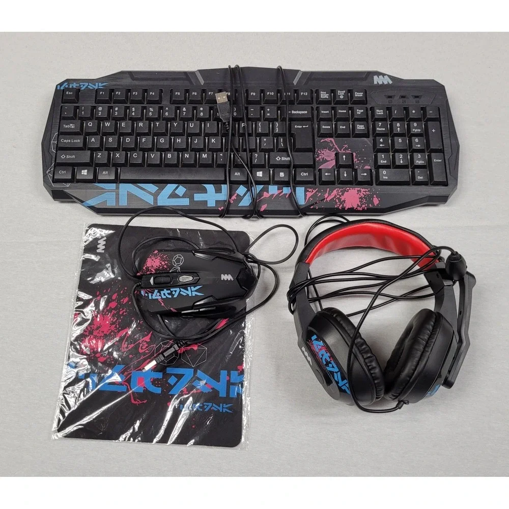 Computer Gaming Accessories Set Keyboard, Mouse, Headset, & Mouse Pad